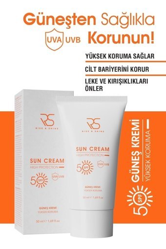 Rise & Shine 50 Faktör Tüm Ciltler İçin Leke Karşıtı Nemlendirici Yağsız Suya Dayanıklı Yüz ve Vücut Güneş Kremi 50 ml