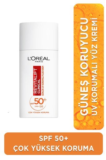 L'Oreal Paris Sun Cream 50 Faktör Tüm Ciltler İçin Leke Karşıtı Nemlendirici Yağsız Suya Dayanıklı Yüz ve Vücut Güneş Kremi 50 ml