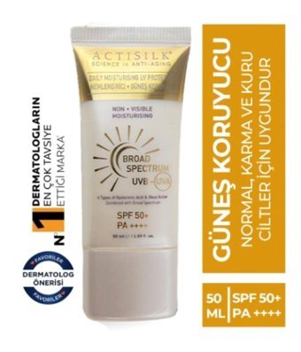 Actisilk Science In Anti-Aging Daily Mousturising Uv Protector 50 Faktör Tüm Ciltler İçin Nemlendirici Suya Dayanıklı Yüz Güneş Kremi 50 ml