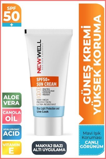 New Well Anti-Blemish High Protection 50 Faktör Tüm Ciltler İçin Nemlendirici Suya Dayanıklı Yüz Güneş Kremi 50 ml