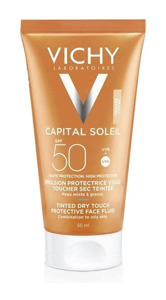 Vichy Capital Soleil Renkli 50 Faktör Tüm Ciltler İçin Nemlendirici Kapatıcılı Suya Dayanıklı Yüz Güneş Kremi 50 ml