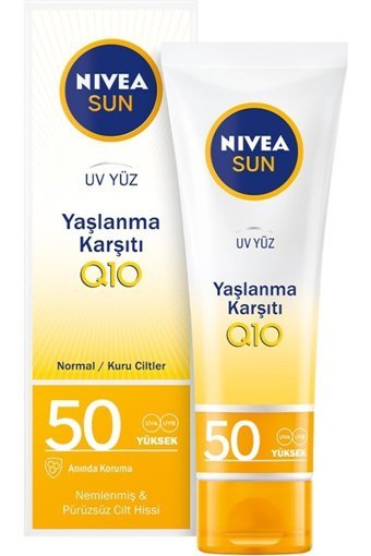 Nivea Sun 50 Faktör Tüm Ciltler İçin Leke Karşıtı Nemlendirici Yaşlanma Karşıtı Suya Dayanıklı Yüz Güneş Kremi 50 ml