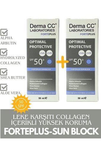 Derma Cc Laboratories 50 Faktör Tüm Ciltler İçin Leke Karşıtı Nemlendirici Yağsız Suya Dayanıklı Yüz ve Vücut Güneş Kremi 2x50 ml