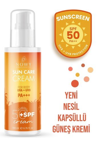 Nowy 50 Faktör Tüm Ciltler İçin Leke Karşıtı Nemlendirici Suya Dayanıklı Yüz ve Vücut Güneş Kremi 50 ml