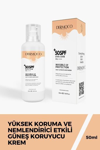 Dermoco Cosmetics Invisible 50 Faktör Tüm Ciltler İçin Nemlendirici Suya Dayanıklı Yüz Güneş Kremi 50 ml