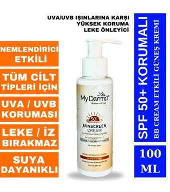 My Dermo 50 Faktör Tüm Ciltler İçin Leke Karşıtı Nemlendirici Yağsız Suya Dayanıklı Yüz ve Vücut Güneş Kremi 100 ml