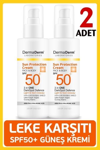 Dermaderm Sun Protection 50 Faktör Tüm Ciltler İçin Leke Karşıtı Nemlendirici Yaşlanma Karşıtı Yağsız Suya Dayanıklı Yüz ve Vücut Güneş Kremi 100 ml