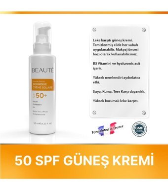 Beaute Pour Toi̇ 50 Faktör Tüm Ciltler İçin Leke Karşıtı Nemlendirici Yağsız Suya Dayanıklı Yüz ve Vücut Güneş Kremi 50 ml