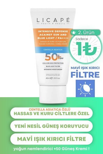 Licape 50 Faktör Kuru Ciltler İçin Nemlendirici Suya Dayanıklı Yüz Güneş Kremi 40 ml