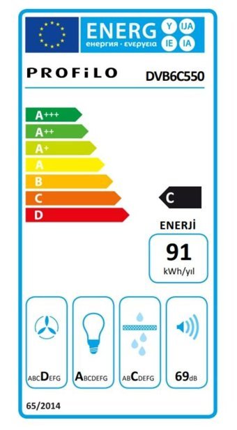 Profilo DVB6C550 210 W 580 m3/h 60 cm Paslanmaz Çelik Bacalı Duvar Tipi Damlumbaz Gri