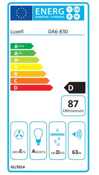 Luxell DA6-830 Plus 650 m3/h 60 cm Cam Bacalı Duvar Tipi Damlumbaz Siyah