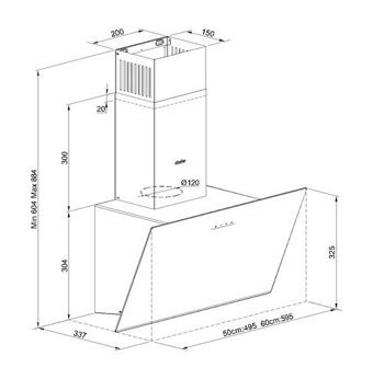 Tommatech TDE6005BG 152.5 W 400 m3/h 59.5 cm Cam Karbon Filtreli Bacalı Duvar Tipi Damlumbaz Siyah