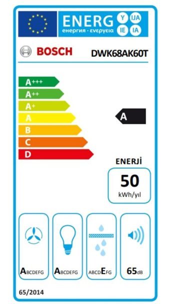 Bosch DWK68AK60T 275 W 750 m3/h 596 mm Cam Karbon Filtreli Bacalı Duvar Tipi Damlumbaz Gri