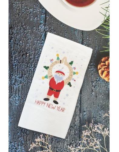 Pekshop Happy New Year Kaslı Noel Baba Desenli Sunum Kağıt Peçete 20'li