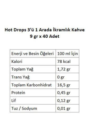 Hot Drops 3'ü 1 Arada Sade 9 gr 40 Adet Granül Kahve Hazır Kahve