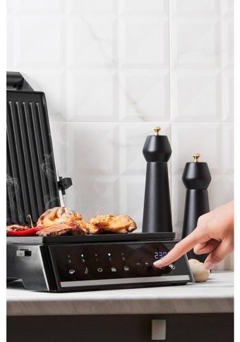 Homend Grilliant 1341H 4 Dilim Granit Çıkartılabilir Plaka Tek Yönlü 2000 W Izgaralı Gri Tost Makinesi/Waffle ve Tost Makinesi