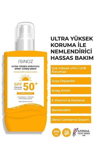 Sinoz 50+ Faktör Nemlendirici Güneş Spreyi 200 ml