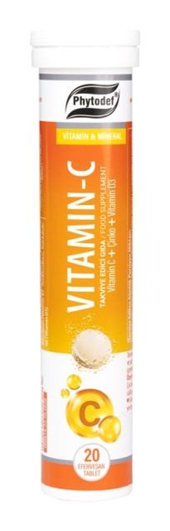 Phytodef Vitamin C Efervesan Çinko Vitamin D3 Portakallı Yetişkin Vitamin 5x20 Tablet