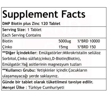 Mnk Biotin Plus Zinc Aromasız Yetişkin Vitamin 120 Tablet