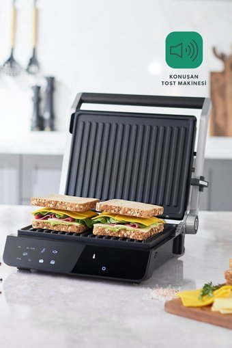 Homend Grilliant 1343h 2 Dilim Döküm Çıkartılabilir Plaka Tek Yönlü 2000 W Izgaralı Siyah Tost Makinesi/Waffle ve Tost Makinesi