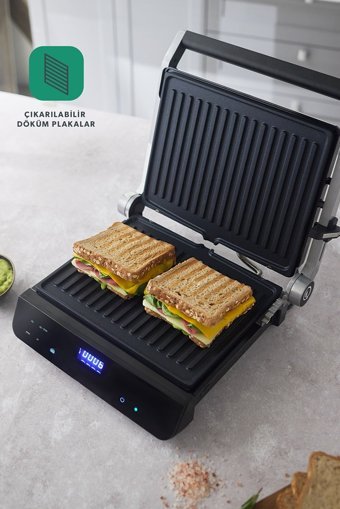 Homend Grilliant 1343h 2 Dilim Döküm Çıkartılabilir Plaka Tek Yönlü 2000 W Izgaralı Siyah Tost Makinesi/Waffle ve Tost Makinesi