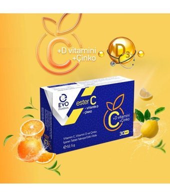 Evopharma C Vitamin D Vitamin C Ve Çinko Portakallı Yetişkin Vitamin 30 Tablet