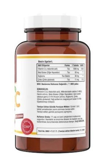 Ncs Vitamin C Zinc Beta Glucan Rose Hips Kuşburnu Yetişkin Vitamin 120 Tablet