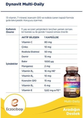 Dynavit Multi Daily Aromasız Yetişkin Vitamin 30 Kapsül