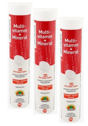 Sunlife Multivitamin Mineral Efervesan Meyveli Yetişkin Vitamin 3x20 Tablet