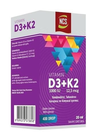 Ncs Çinko - Vitamin D3 + K2 Aromasız Yetişkin Vitamin 120 Tablet