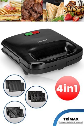 Goldmaster Trimax 2 Dilim Çıkartılabilir Plaka Tek Yönlü 800 W Izgaralı Mini Siyah Waffle Tost Makinesi