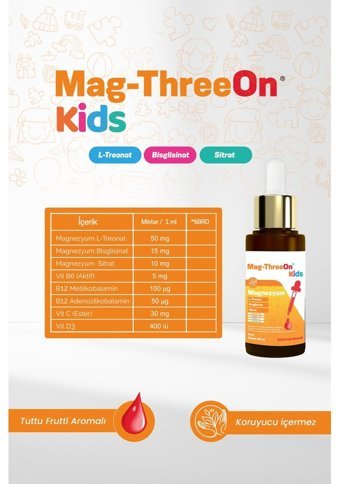 Vitasso Mag-Threeon Kids Magnezyum Tutti Frutti Yetişkin Vitamin 30 ml