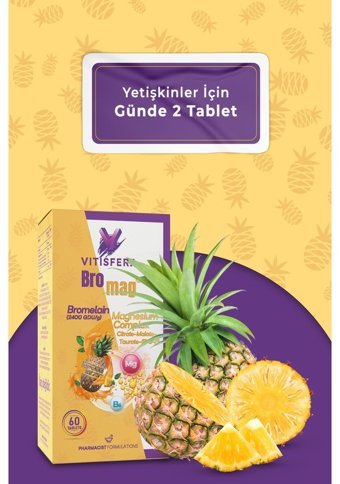 Vitisfera Bromag Bromelain Magnezyum Kompleks Vitamin B6 Ananas Yetişkin Vitamin 60 Tablet