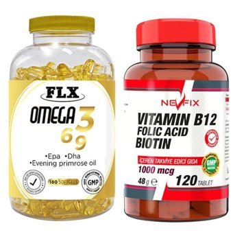 Flx Omega 3-6-9 Ve Vitamin B12 Aromasız Yetişkin Vitamin 120 Tablet - 180 Softgel