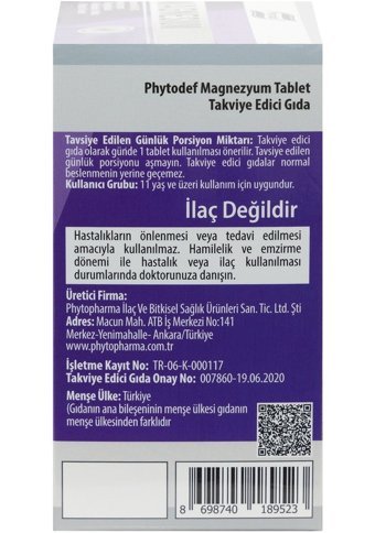 Phytodef Magnezyum Vitamin B6 - D3 Aromasız Yetişkin Vitamin 90 Kapsül