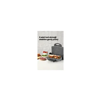 Goldmaster Gurmex 6 Dilim Granit Çıkartılabilir Plaka Tek Yönlü 1750 W Izgaralı Gümüş Tost Makinesi/Waffle ve Tost Makinesi