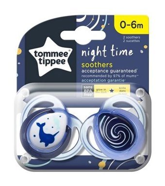 Tommee Tippee Ortodontik 0-6 Ay Fosforlu Delikli Ortodontik Kauçuk 2'li Emzik Lacivert