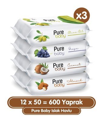 Pure Baby 50 Yaprak 12'li Paket Islak Mendil