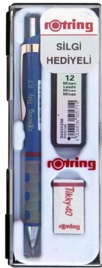 Rotring Tikky Silgili Plastik Metalik Mavi 0.7 mm Uçlu Versatil Kalem Seti