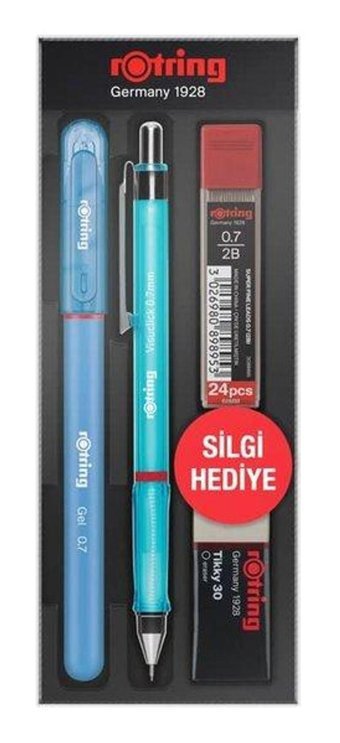 Rotring Visuclick Silgili Plastik Neon Mavi 0.7 mm Uçlu Versatil Kalem Seti