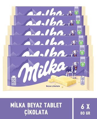 Milka Tablet Beyaz Çikolata 80 gr 6 Adet