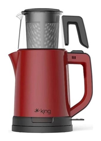 King KCM332 Tea Pro Cam Demlikli 1800 W Çelik Gövdeli Bordo Çay Makinesi