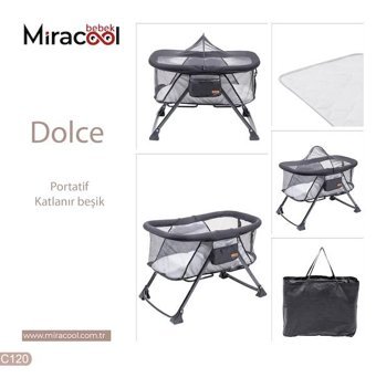 Miracool Dolce Kumaş - Metal 25 kg Dikdörtgen Yataklı Katlanır Sallanan Portatif Beşik Altın-Kahverengi