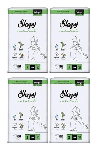 Sleepy Natural Ultra Hassas Organik İnce Antialerjik 18'li Hijyenik Ped 4 Adet