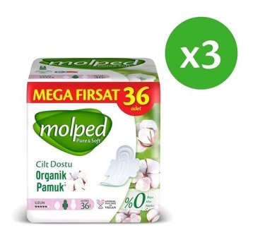 Molped Pure&Soft 108 Organik İnce Antialerjik 36'lı Hijyenik Ped 3 Adet