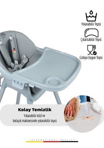 Kinder Baby Joy Alüminyum - Plastik 5 Noktalı Emniyet Kemeri 15 kg Kapasiteli Tekerleksiz Tepsili Oturaklı Yükselticili Portatif Mama Sandelyesi Krem