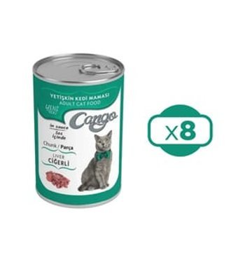 Cango Yetişkin Ciğer Parça Etli-Soslu Yaş Kedi Maması 8x415 gr