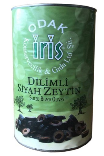 İris Odak konservecilik Dilimli Tuzlu Salamura Siyah Zeytin Teneke 4 kg