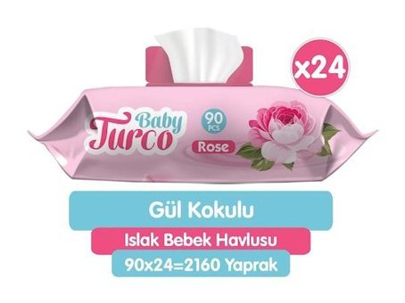 Baby Turco Gül Kokulu 90 Yaprak 24'lü Paket Islak Mendil