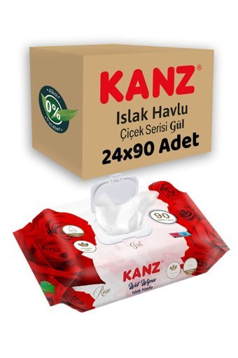 Kanz Gül 90 Yaprak 24'lü Paket Islak Mendil